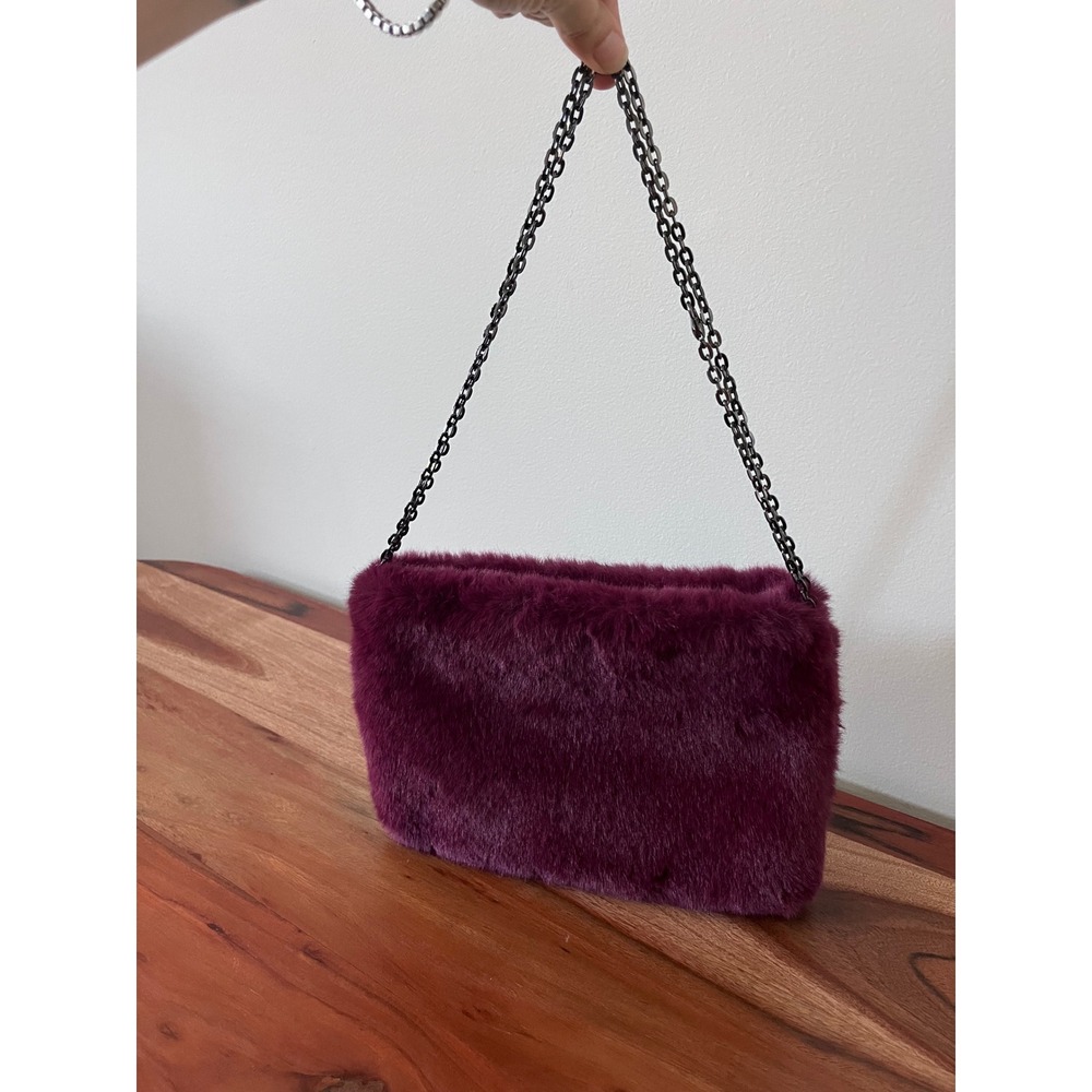 A New Day Burgundy Purple Faux Fur Chain Shoulder Bag Clutch